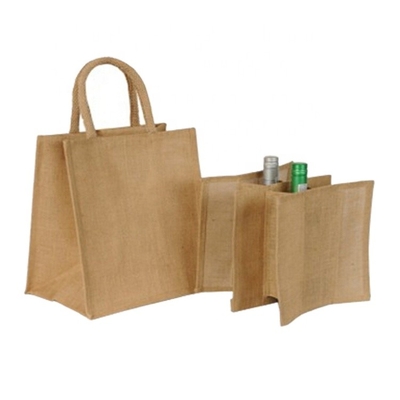 Bolso de compras de la arpillera del vino los 27x18x30cm de la botella del embalaje 6