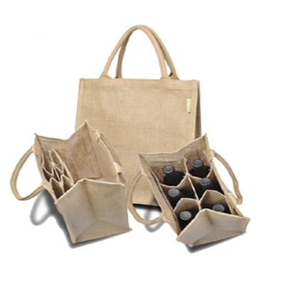 Bolso de compras de la arpillera del vino los 27x18x30cm de la botella del embalaje 6
