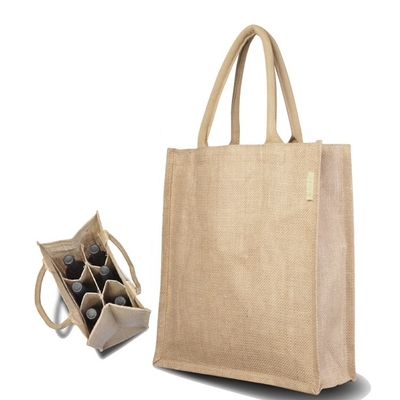Bolso de compras de la arpillera del vino los 27x18x30cm de la botella del embalaje 6