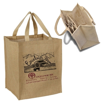 Bolso de compras de la arpillera del vino los 27x18x30cm de la botella del embalaje 6